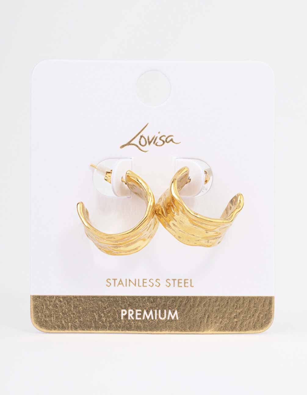 Waterproof Gold Plated Stainless Steel Ripple Molten Hoop Earrings - Image 2