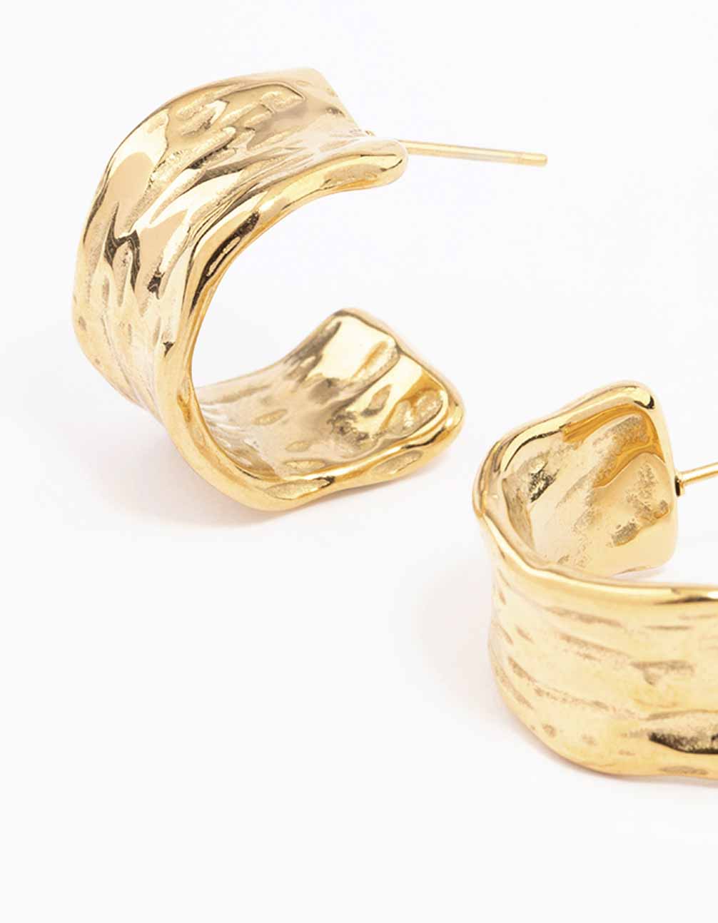 Waterproof Gold Plated Stainless Steel Ripple Molten Hoop Earrings - Image 3