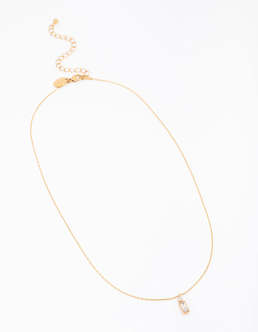 Waterproof Gold Plated Stainless Steel Thin Baguette Round Cubic Zirconia Pendant Necklace - Image 2