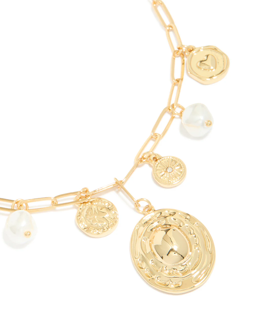 Gold Plated Statement Circle Charm Chain Necklace - Image 2
