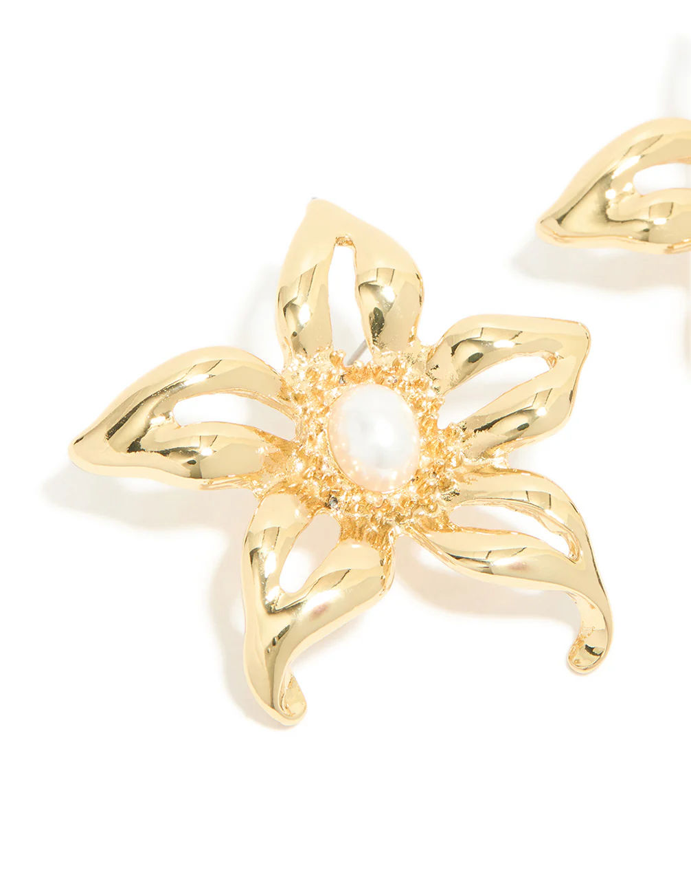 Gold Plated Statement Pearl Flower Earrings - Image 4