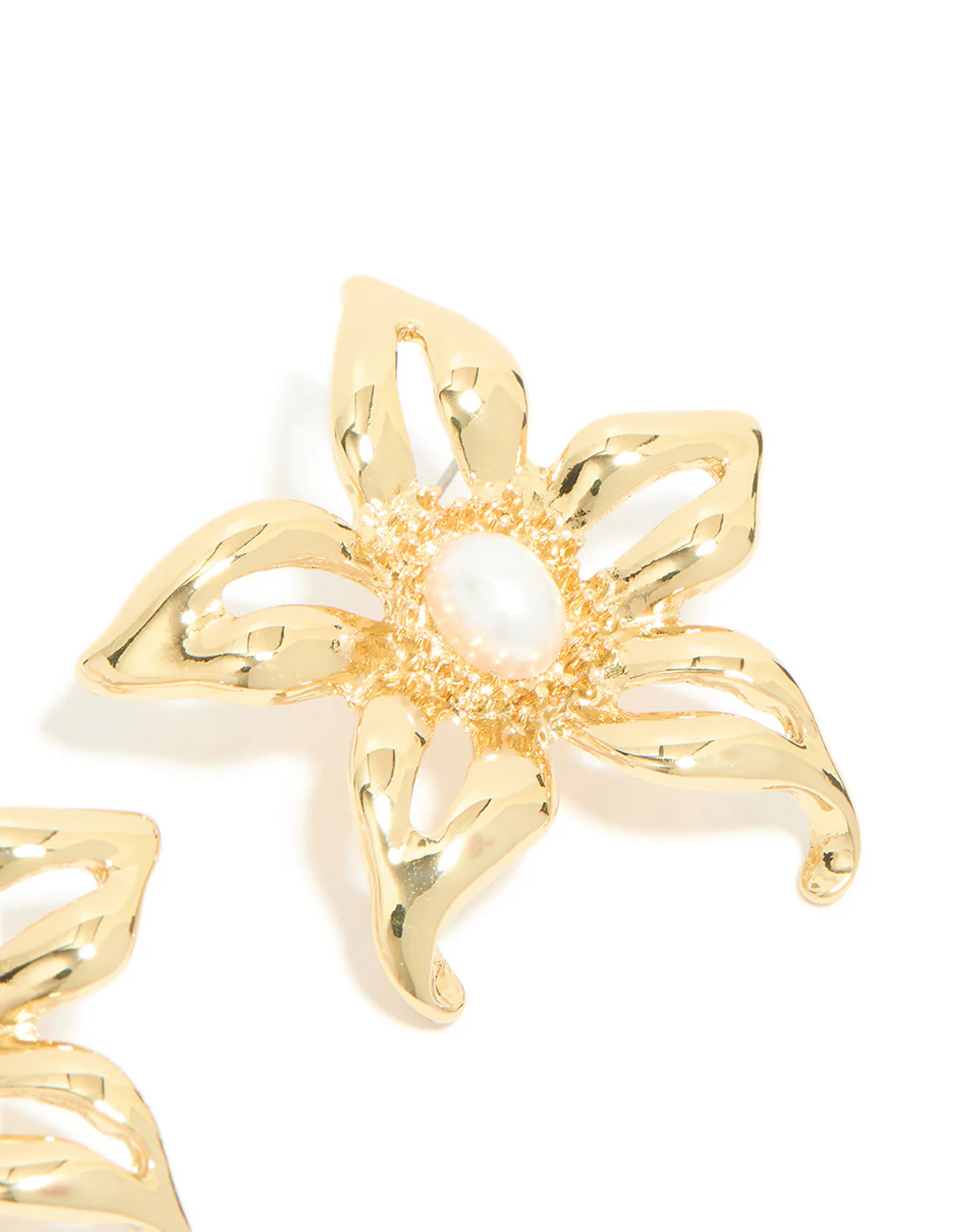 Gold Plated Statement Pearl Flower Earrings - Image 5
