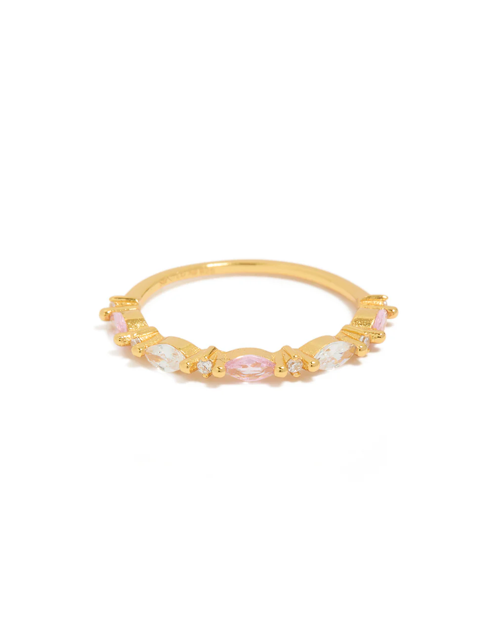 Gold Plated Sterling Silver Alternating Marquise Round Cubic Zirconia Ring - Image 3