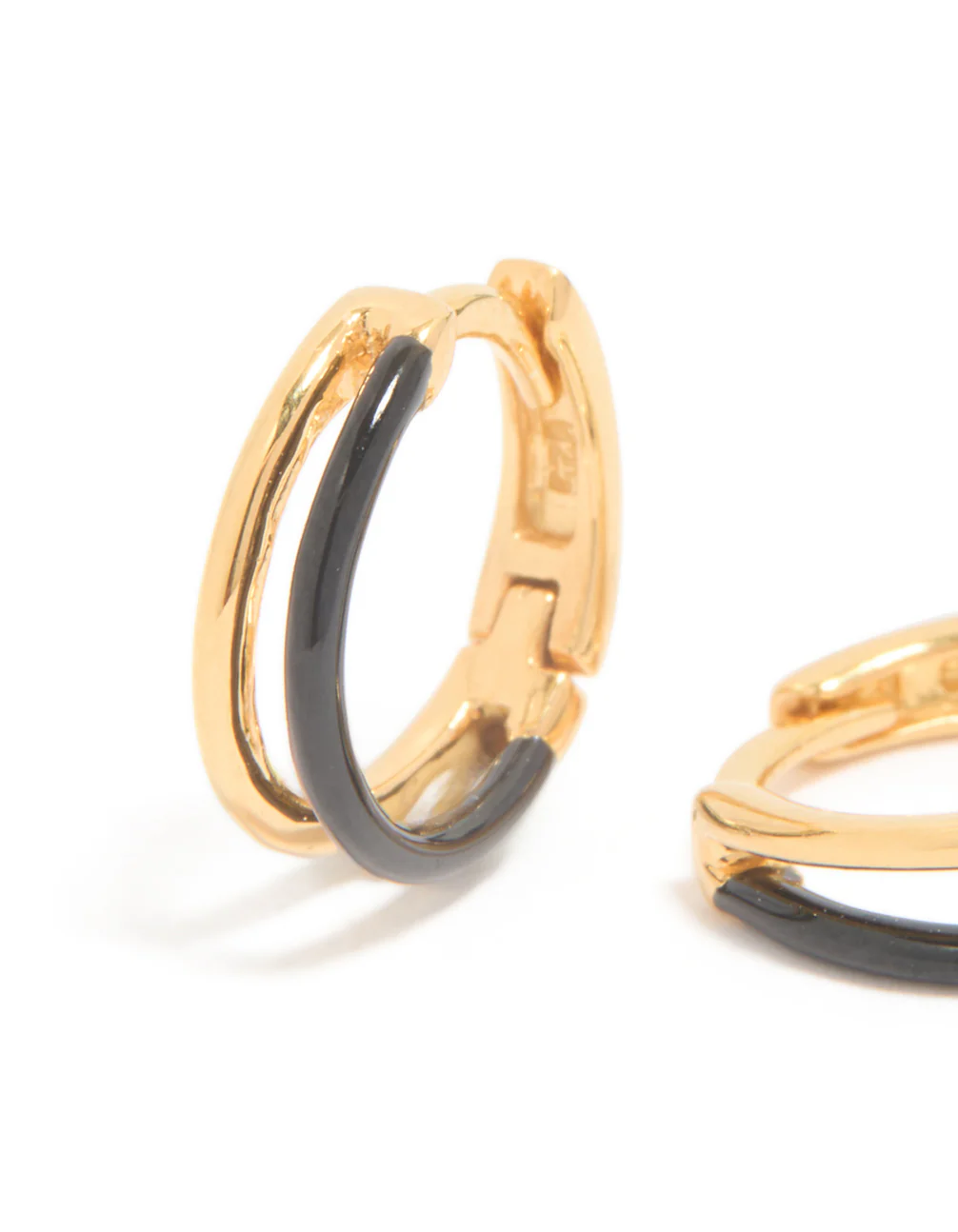 Gold Plated Sterling Silver & Black Enamel Double Hoop Earrings - Image 4
