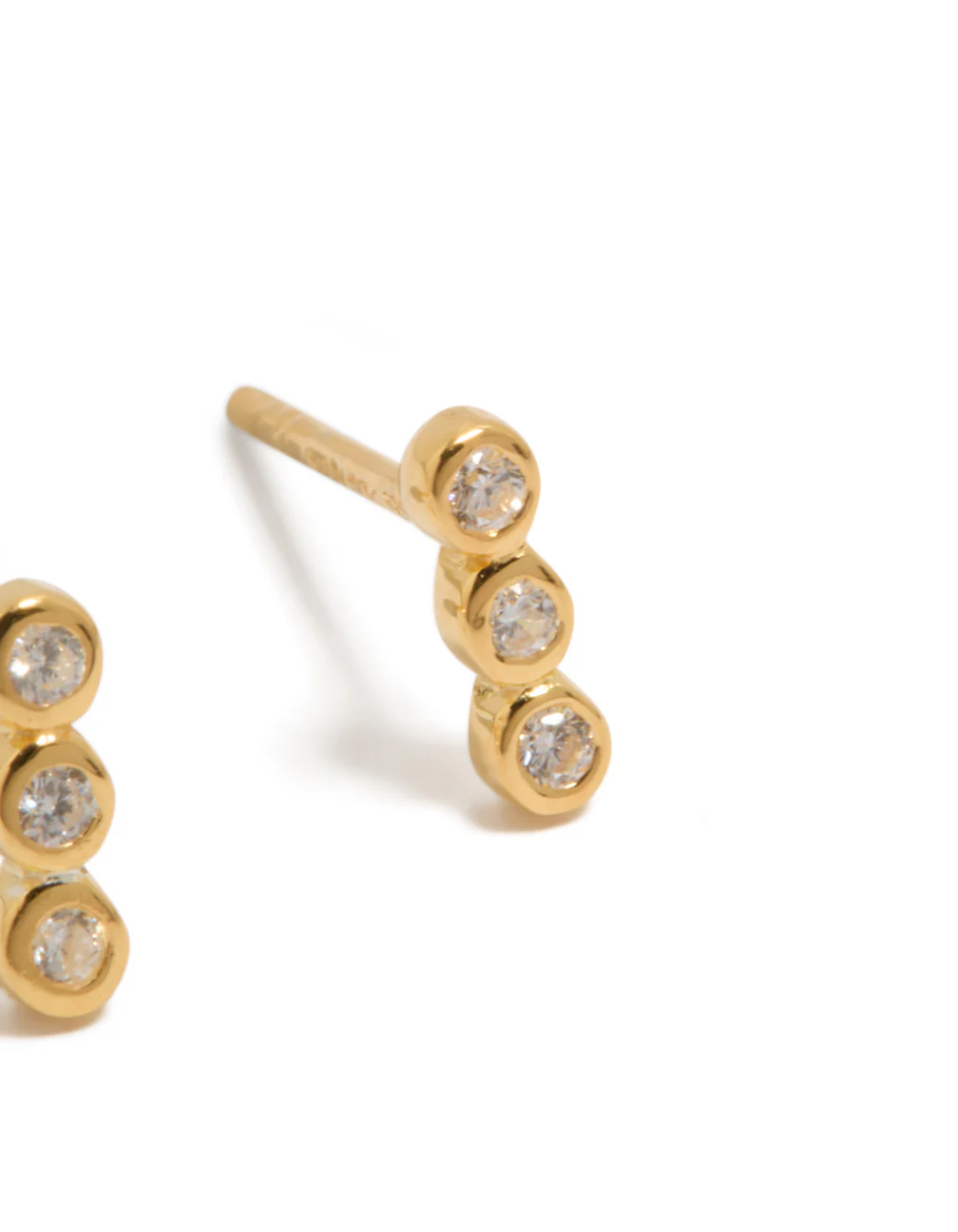 Gold Plated Sterling Silver Cubic Zirconia Bezel Trio Drop Stud Earrings - Image 3