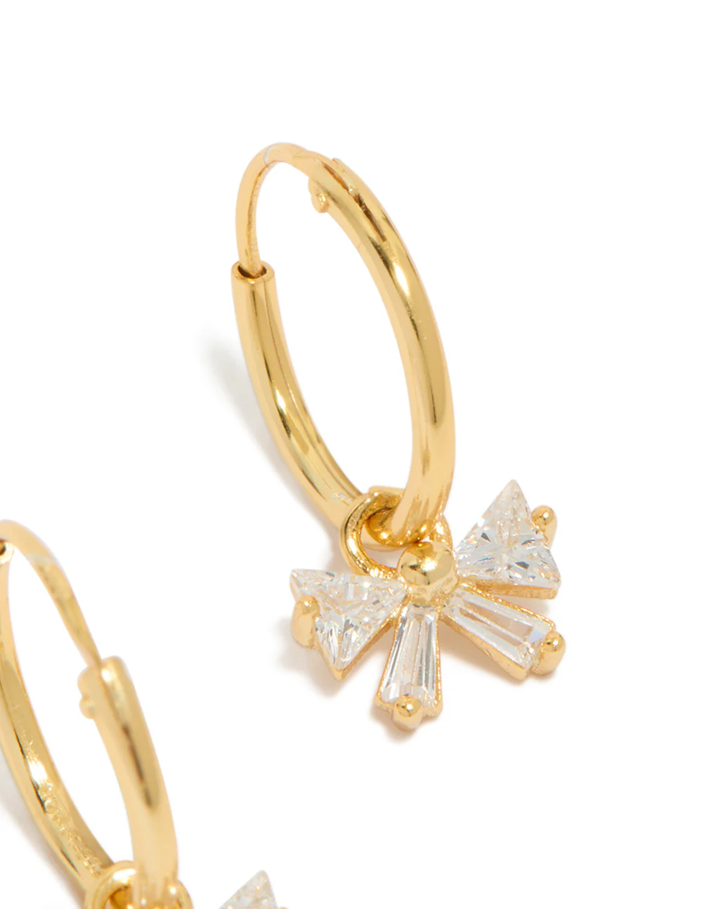 Gold Plated Sterling Silver Cubic Zirconia Bow Huggie Earrings - Image 5