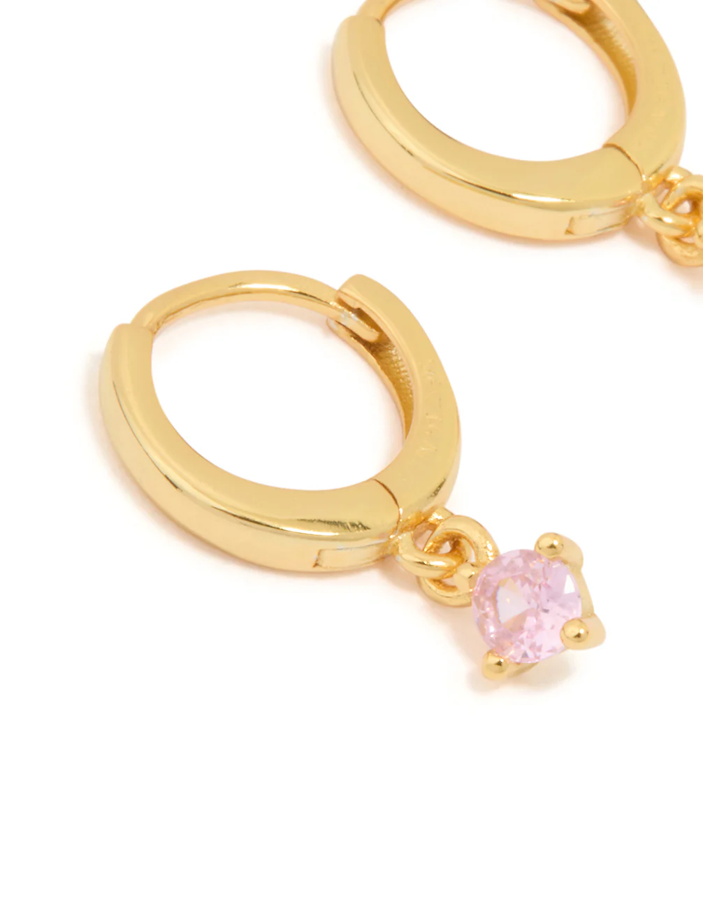 Gold Plated Sterling Silver Pink Cubic Zirconia Hoop Earrings - Image 2