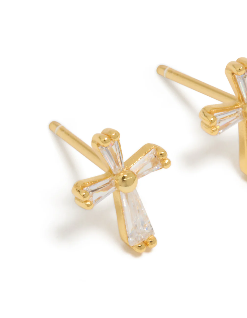 Gold Plated Sterling Silver Cubic Zirconia Cross Stud Earrings - Image 4
