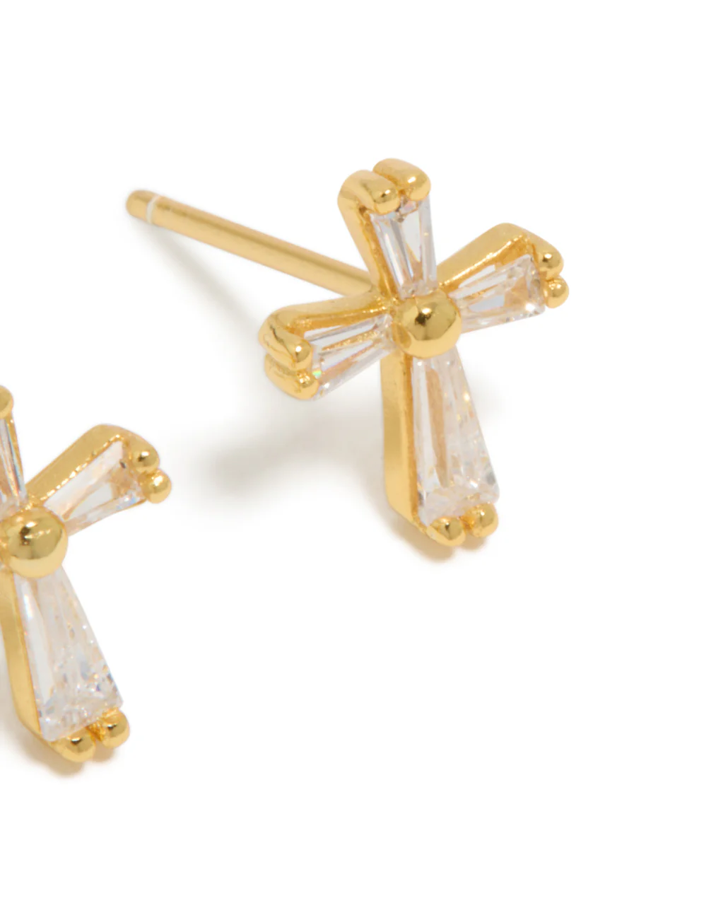 Gold Plated Sterling Silver Cubic Zirconia Cross Stud Earrings - Image 5