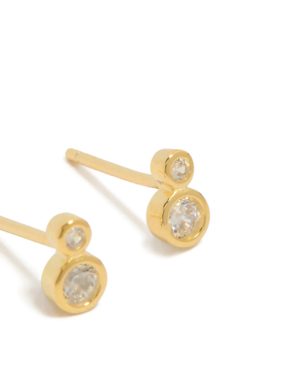 Gold Plated Sterling Silver Cubic Zirconia Double Bezel Set Stud Earrings - Image 5