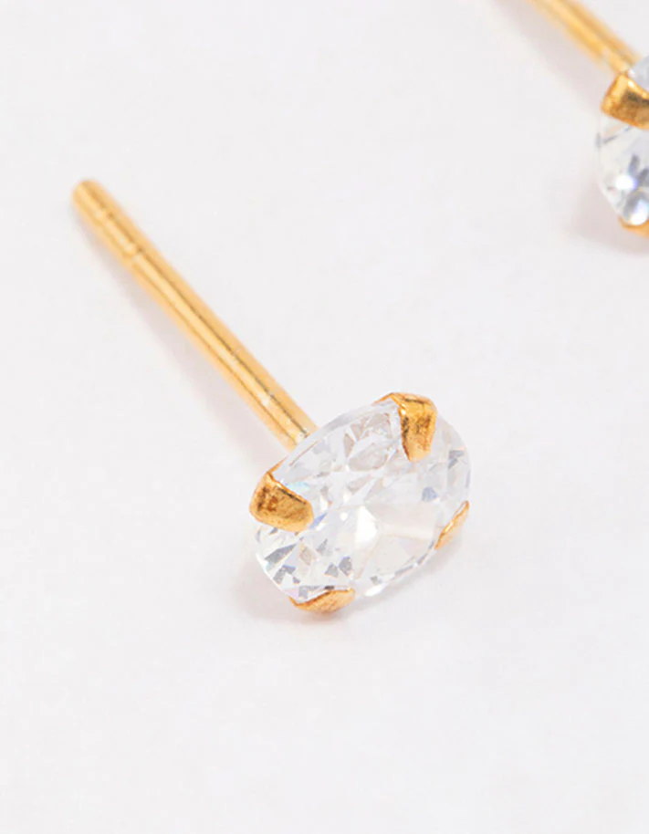 Gold Plated Sterling Silver Cubic Zirconia Stud Earrings - Image 2