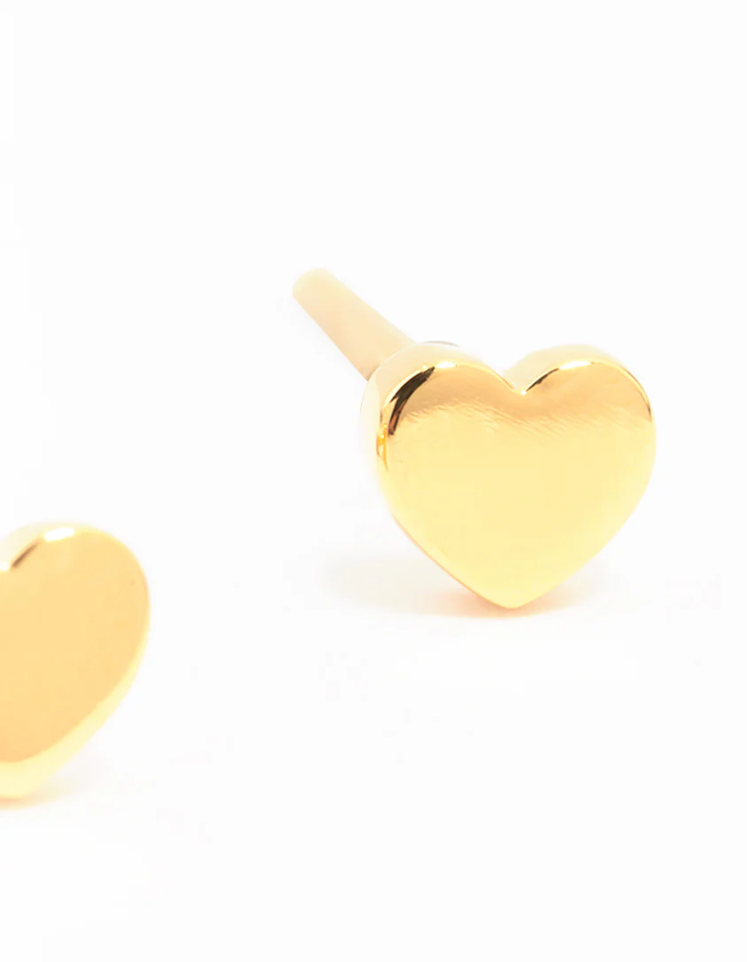 Gold Plated Sterling Silver Heart Stud Earrings - Image 2