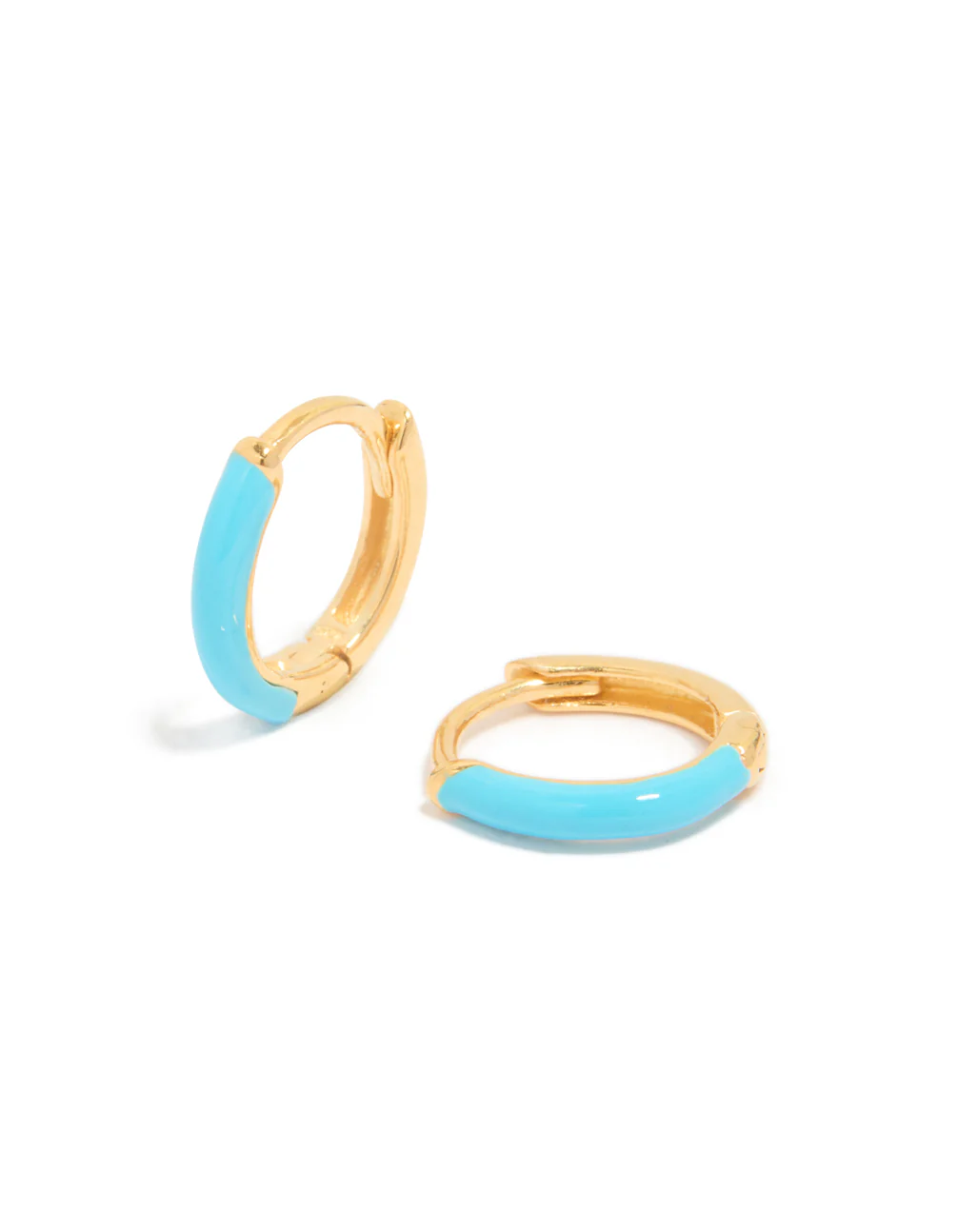 Gold Plated Sterling Silver Light Blue Enamel Huggie Earrings - Image 2