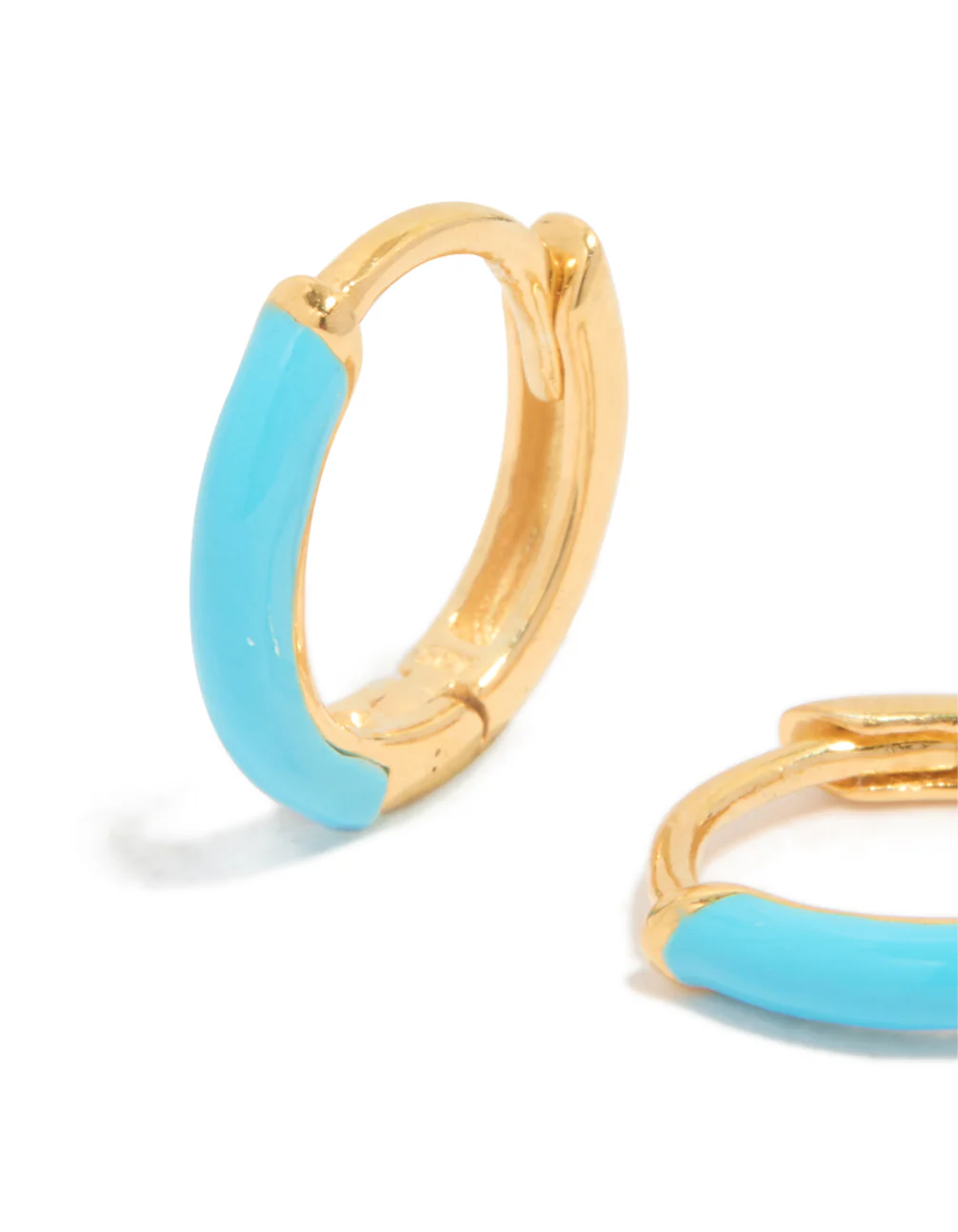 Gold Plated Sterling Silver Light Blue Enamel Huggie Earrings - Image 4