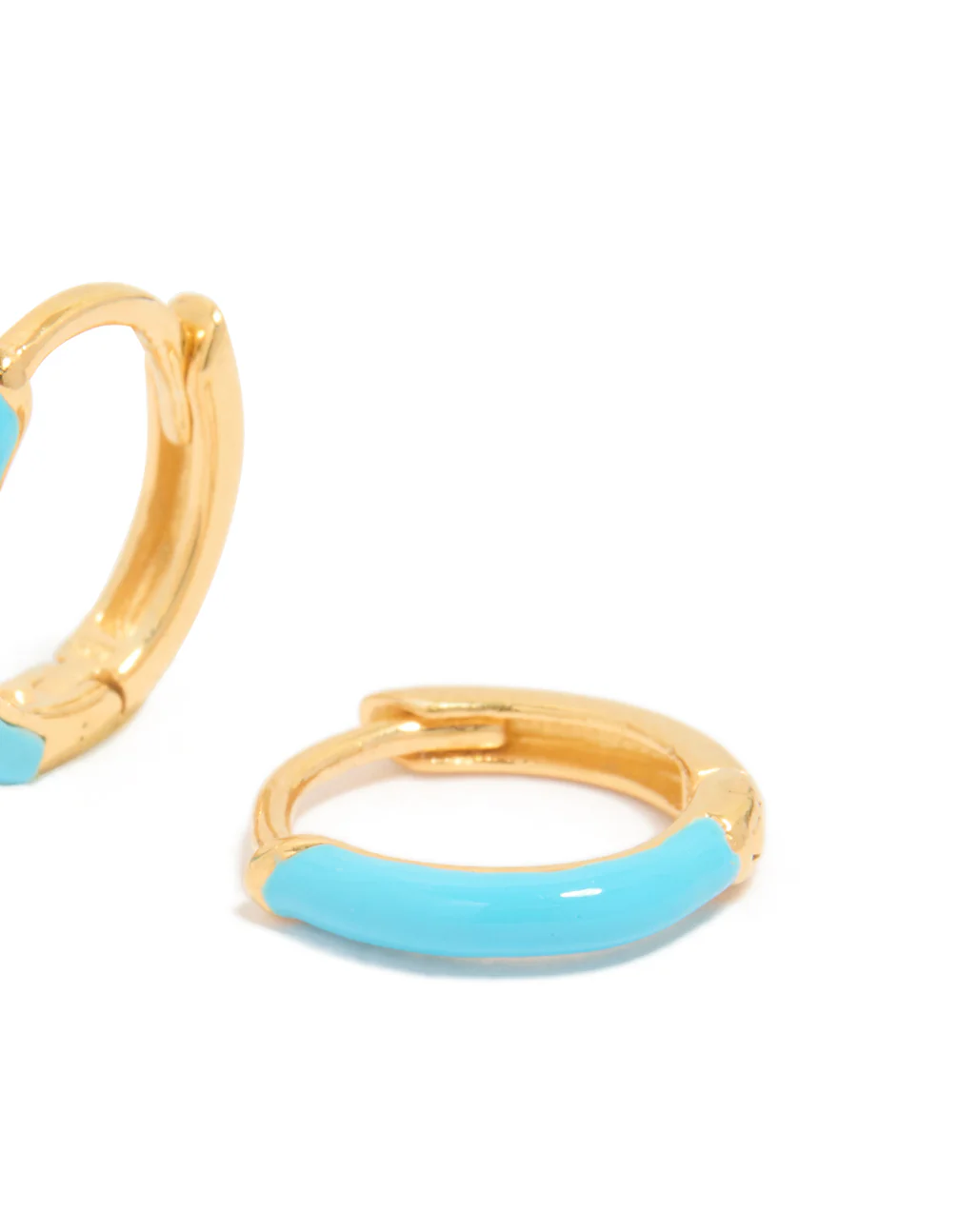 Gold Plated Sterling Silver Light Blue Enamel Huggie Earrings - Image 5