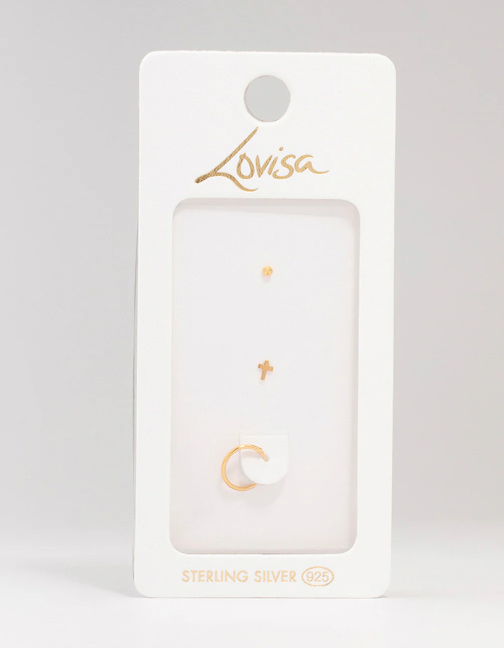 Gold Plated Sterling Silver Nose Ring & Studs 3-Pack - Image 3