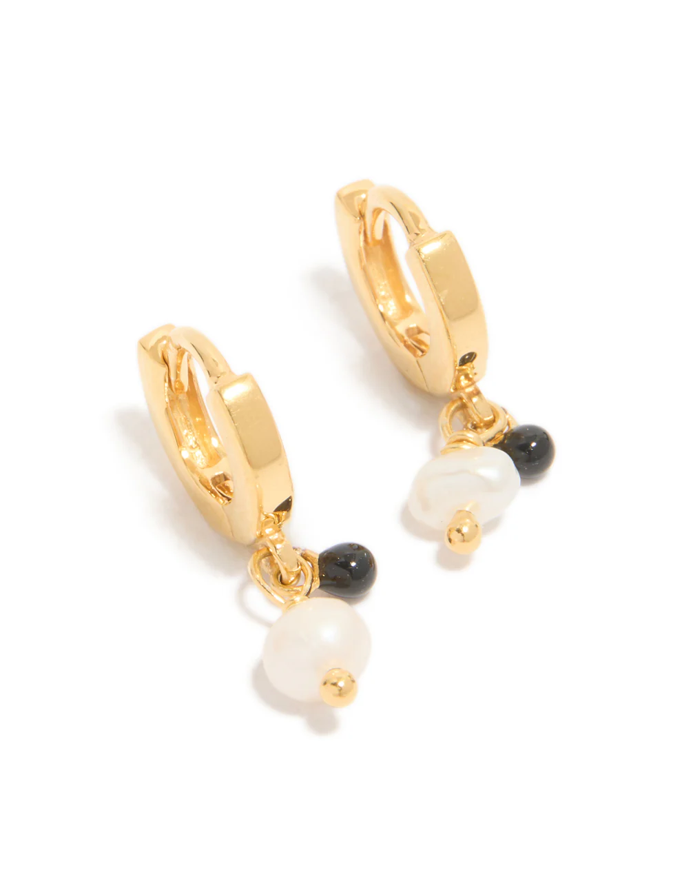 Gold Plated Sterling Silver & Pearl Drop Huggie Earrings - Image 2