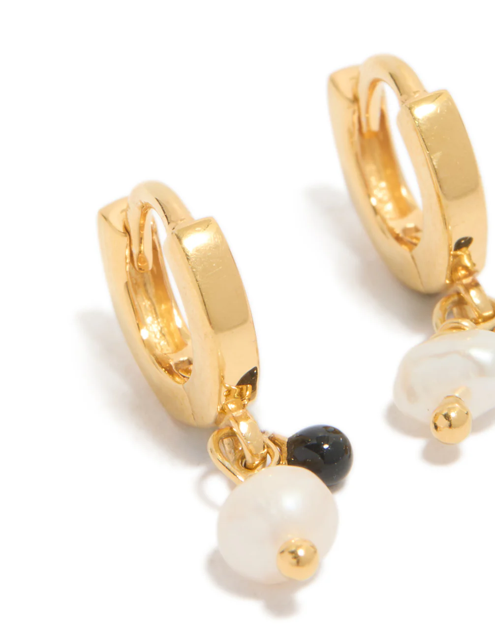 Gold Plated Sterling Silver & Pearl Drop Huggie Earrings - Image 4