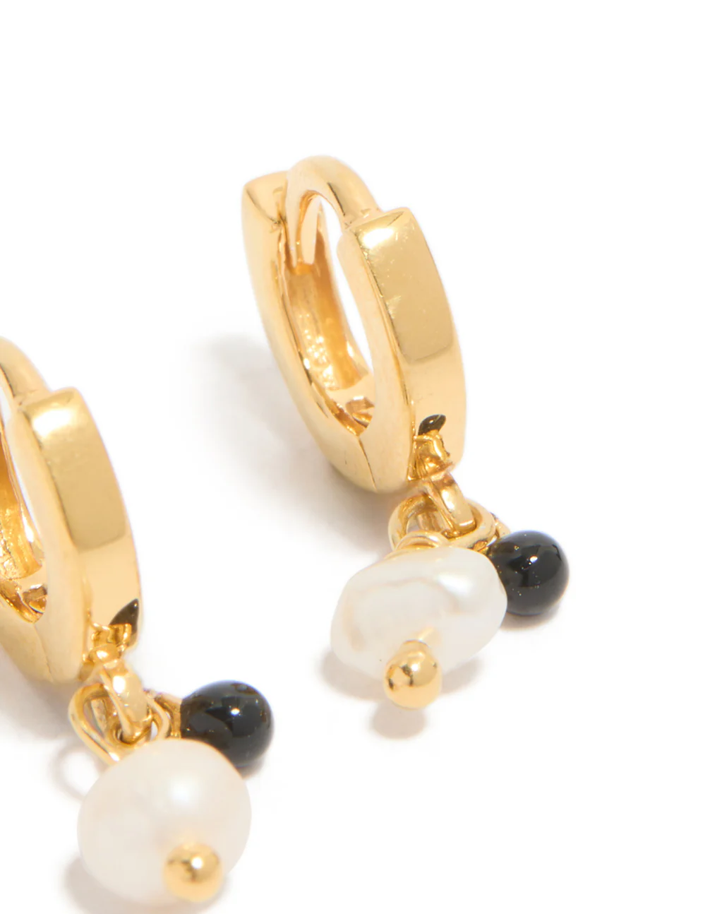 Gold Plated Sterling Silver & Pearl Drop Huggie Earrings - Image 5