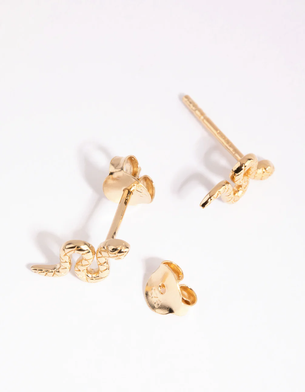 Gold Plated Sterling Silver Curled Snake Stud Earrings - Image 3