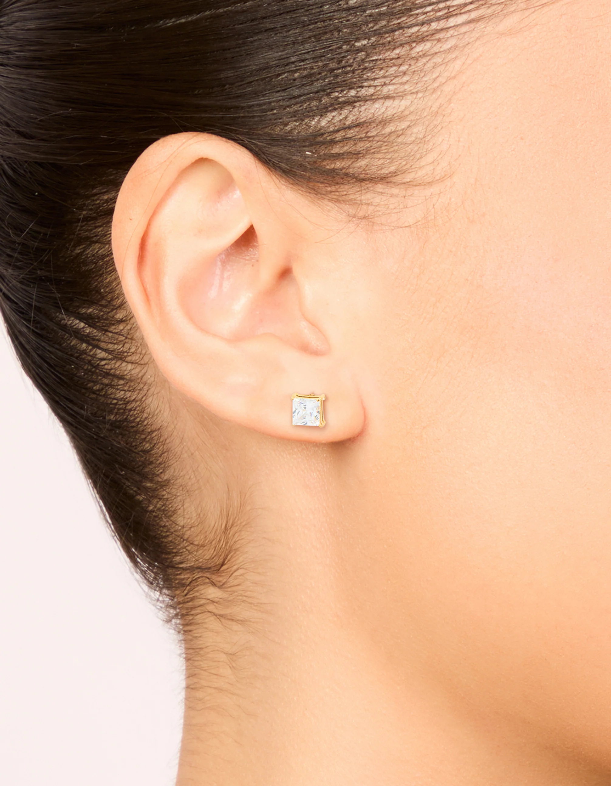 Gold Plated Surgical Steel 6mm Prism Square Stud Earrings - Image 2