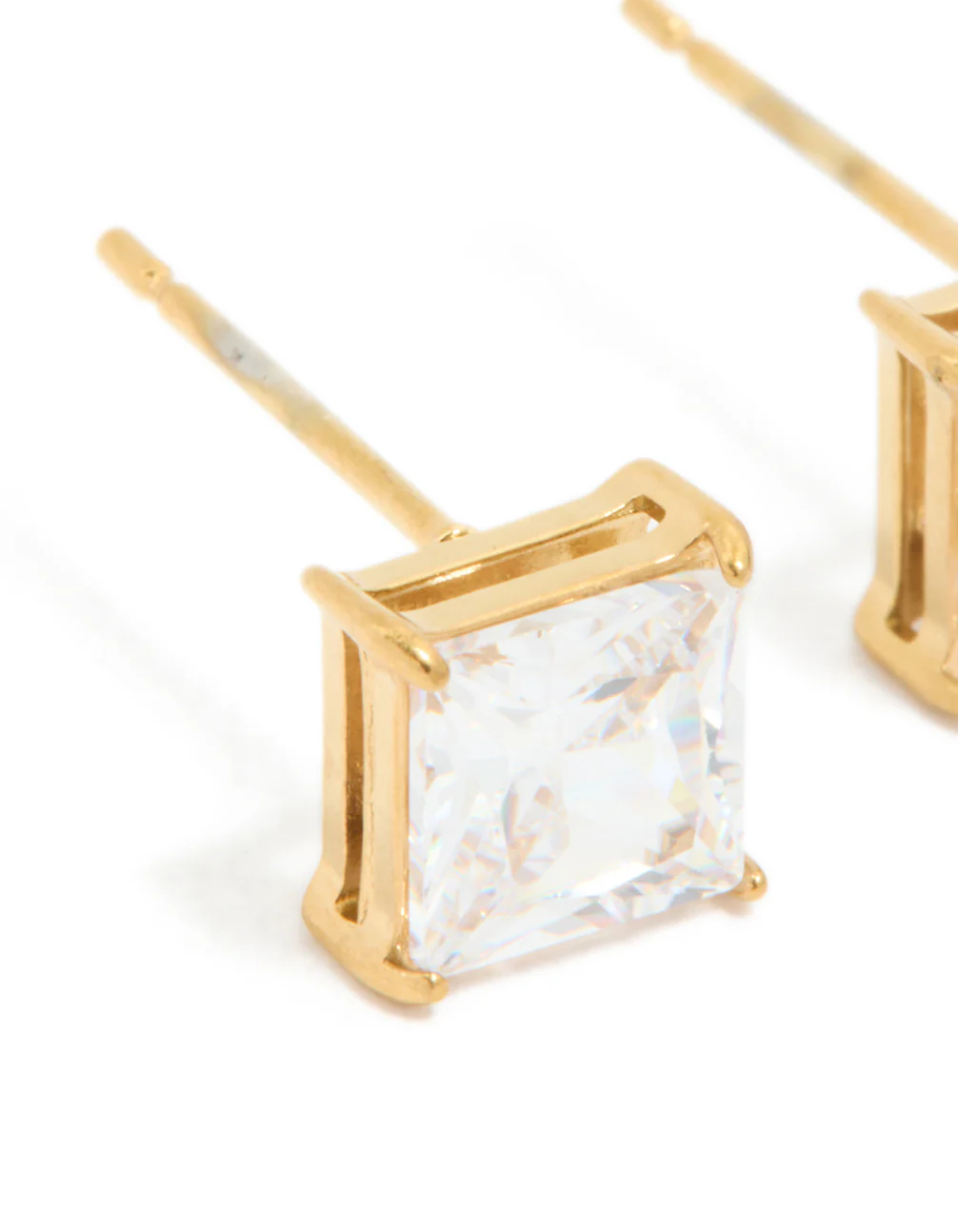 Gold Plated Surgical Steel 6mm Prism Square Stud Earrings - Image 4
