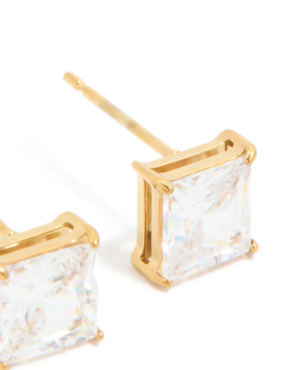 Gold Plated Surgical Steel 6mm Prism Square Stud Earrings - Image 5