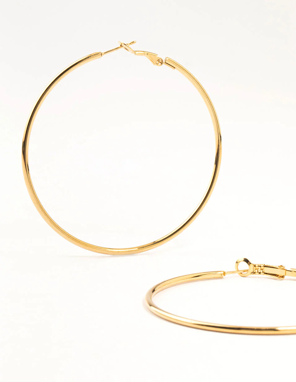 Gold Plated Surgical Steel Classic Hoop Earrings 60MM - Image 2