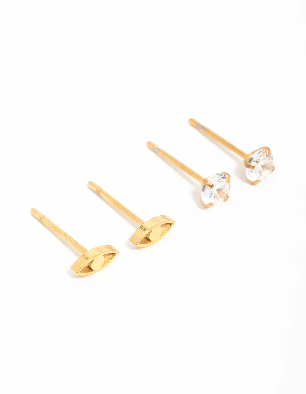 Gold Plated Surgical Steel Cubic Zirconia Eye Stud Earrings 2-Pack