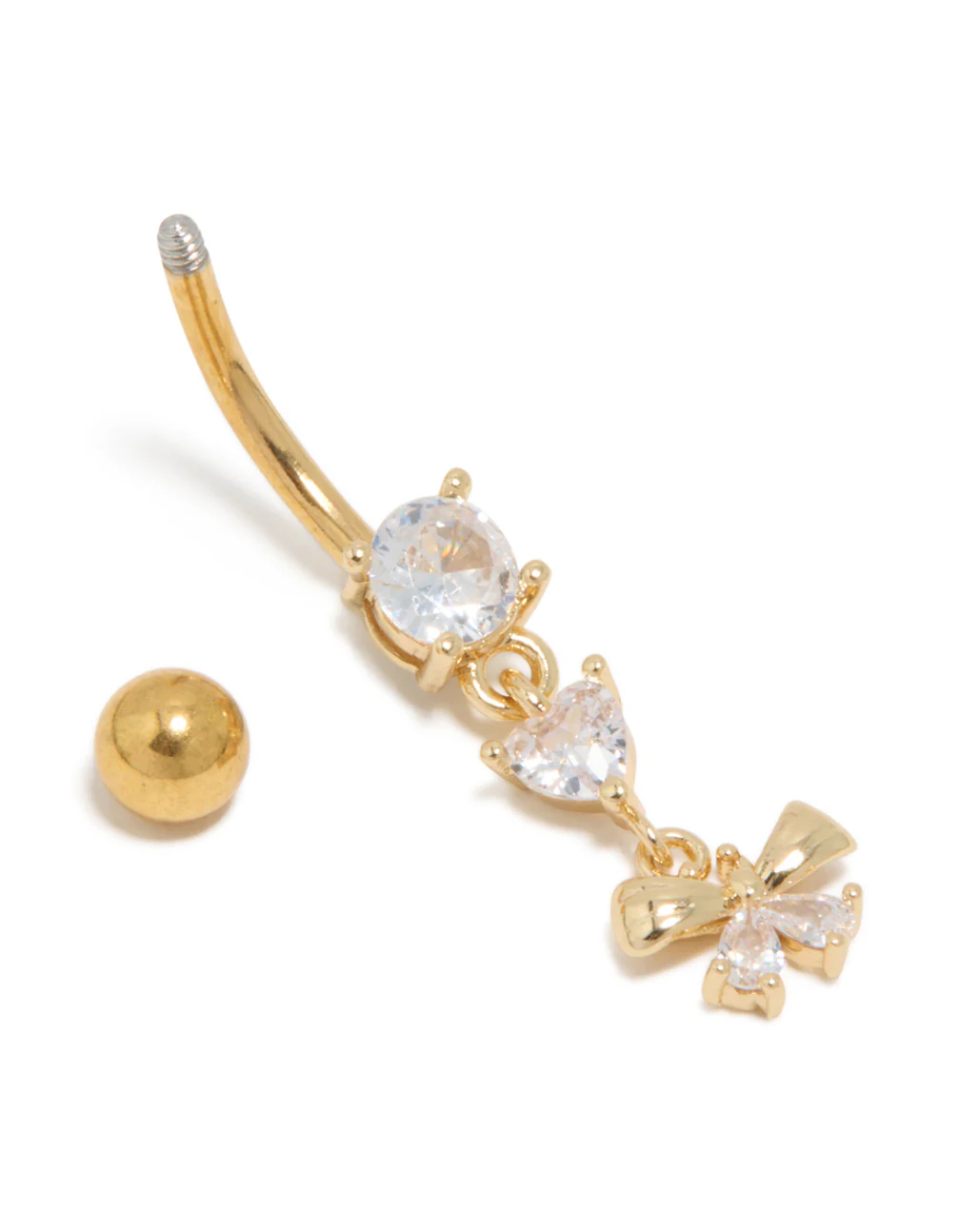 Gold Plated Surgical Steel Cubic Zirconia Fine Bow Drop Belly Bar - Image 3