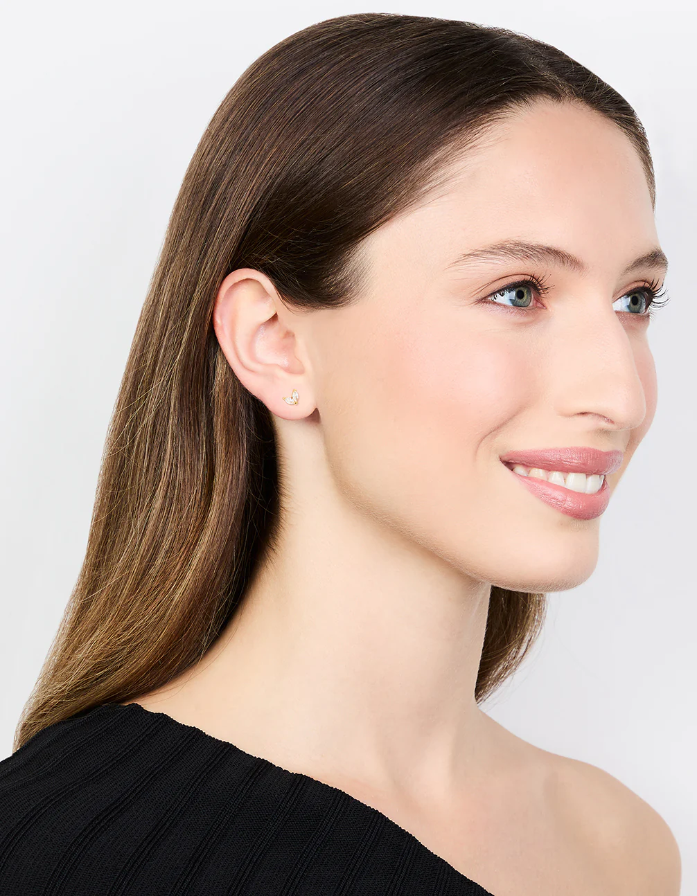 Gold Plated Surgical Steel Cubic Zirconia Leaf Flat Back Stud 2-Pack - Image 3