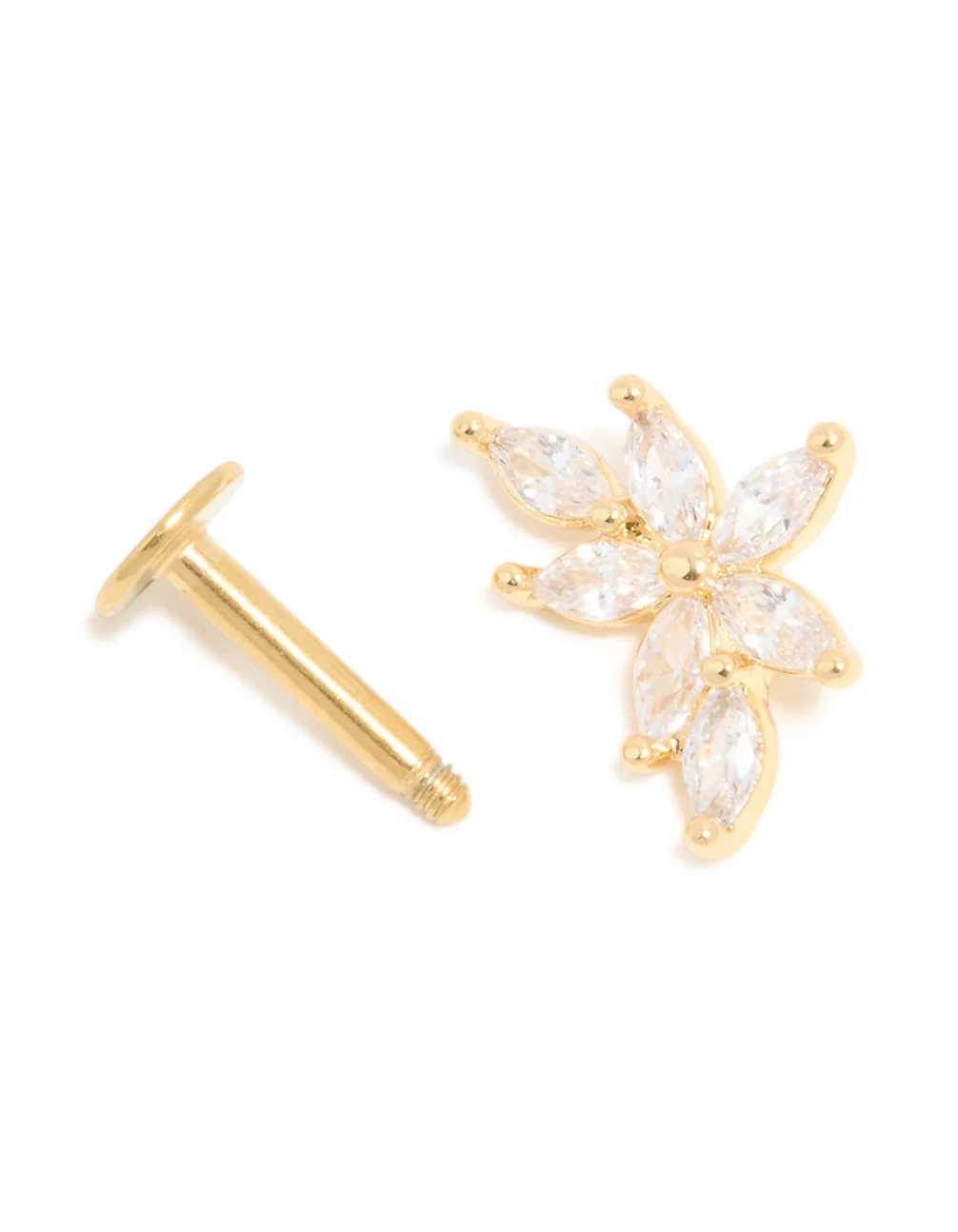 Gold Plated Surgical Steel Cubic Zirconia Flower Single Flat Back Stud - Image 3