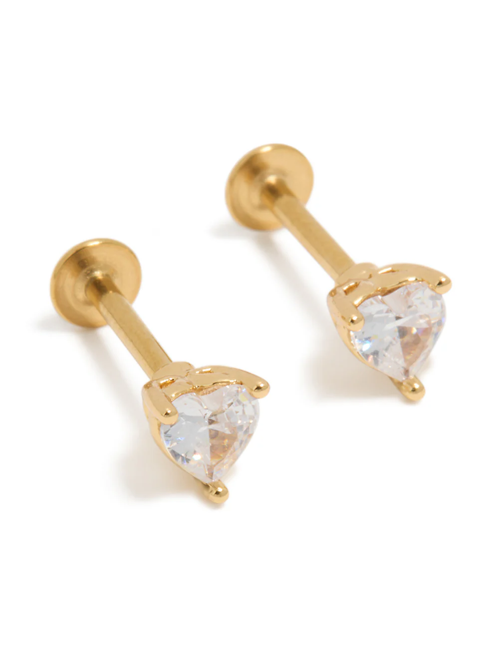 Gold Plated Surgical Steel Cubic Zirconia Heart Flat Back Studs - Image 2