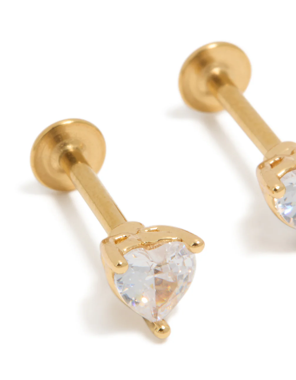 Gold Plated Surgical Steel Cubic Zirconia Heart Flat Back Studs - Image 4