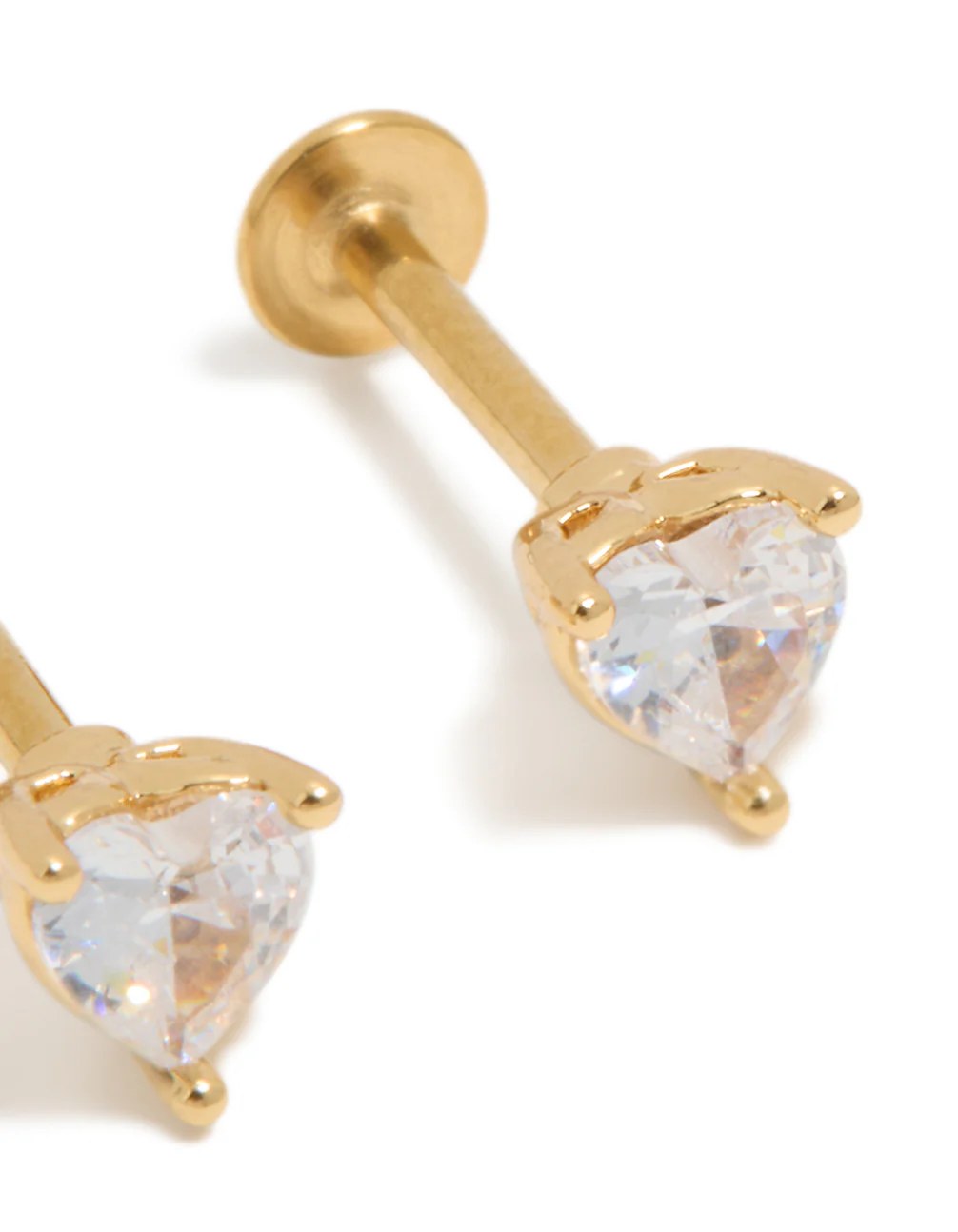 Gold Plated Surgical Steel Cubic Zirconia Heart Flat Back Studs - Image 5