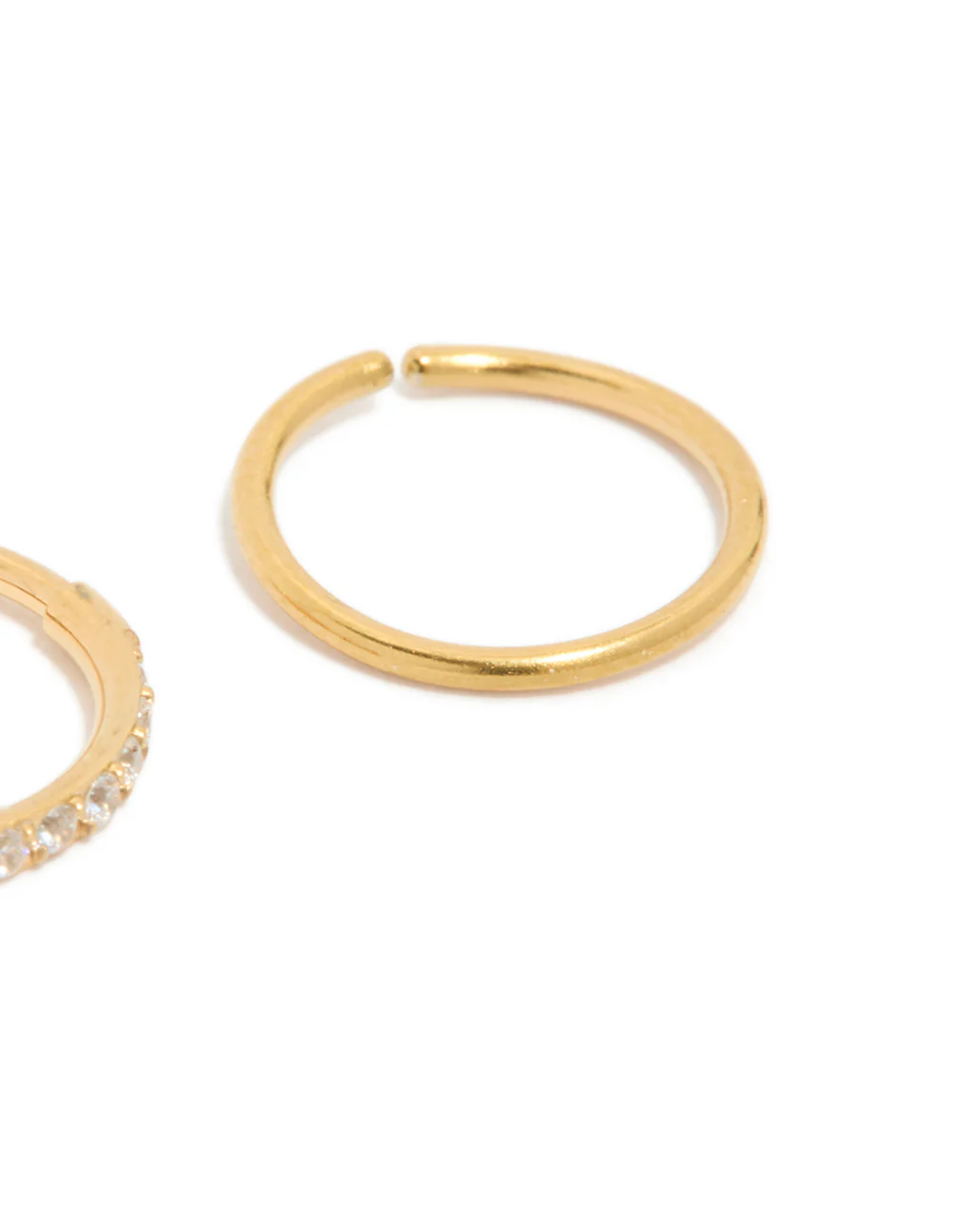 Gold Plated Surgical Steel Cubic Zirconia Hinged & Plain Nose Rings 2-Pack - Image 5