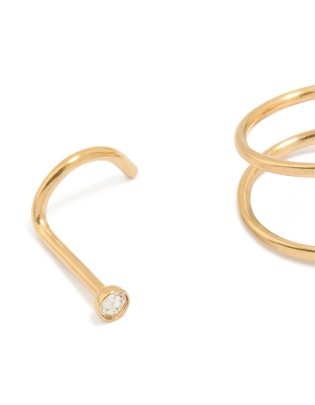 Gold Plated Surgical Steel Cubic Zirconia Hook & Nose Ring 3-Pack - Image 2