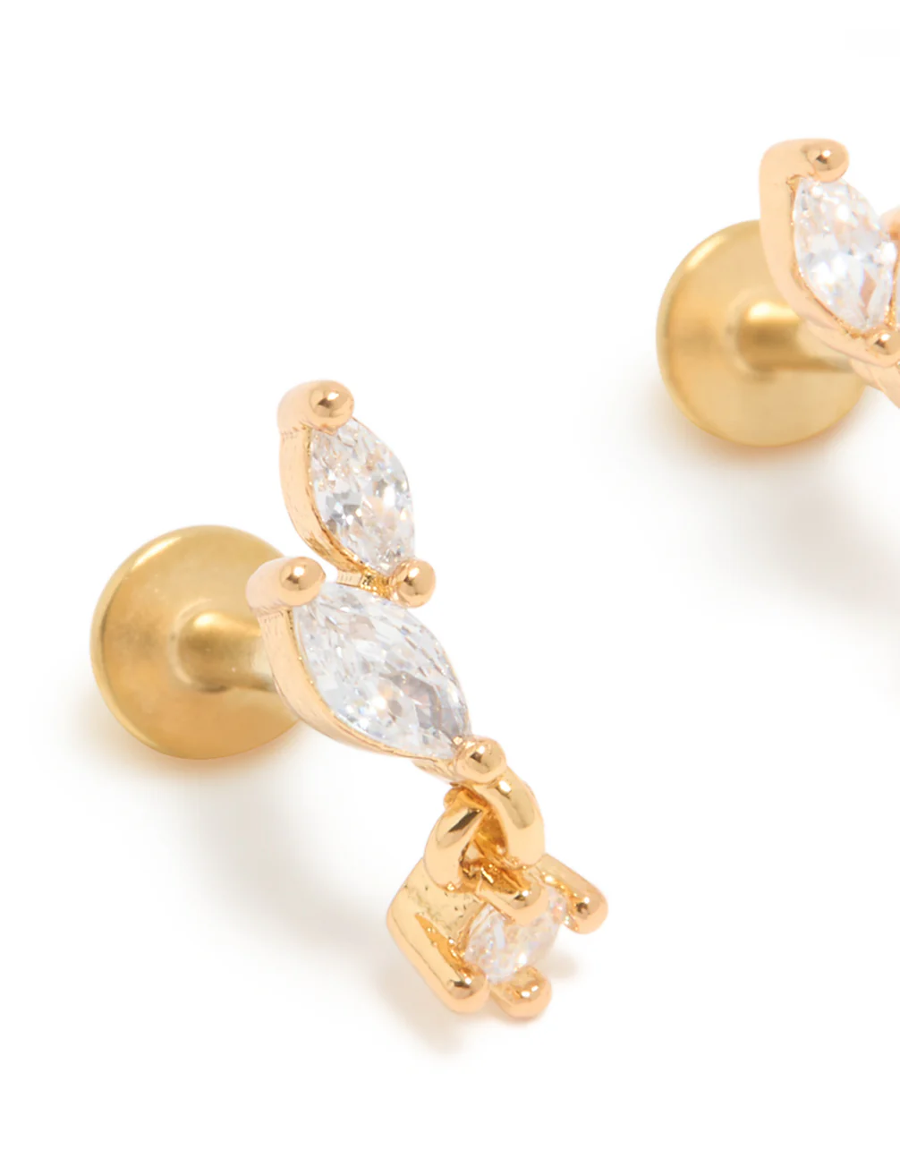 Gold Plated Surgical Steel Cubic Zirconia Leaf Drop Flat Back Studs - Image 2