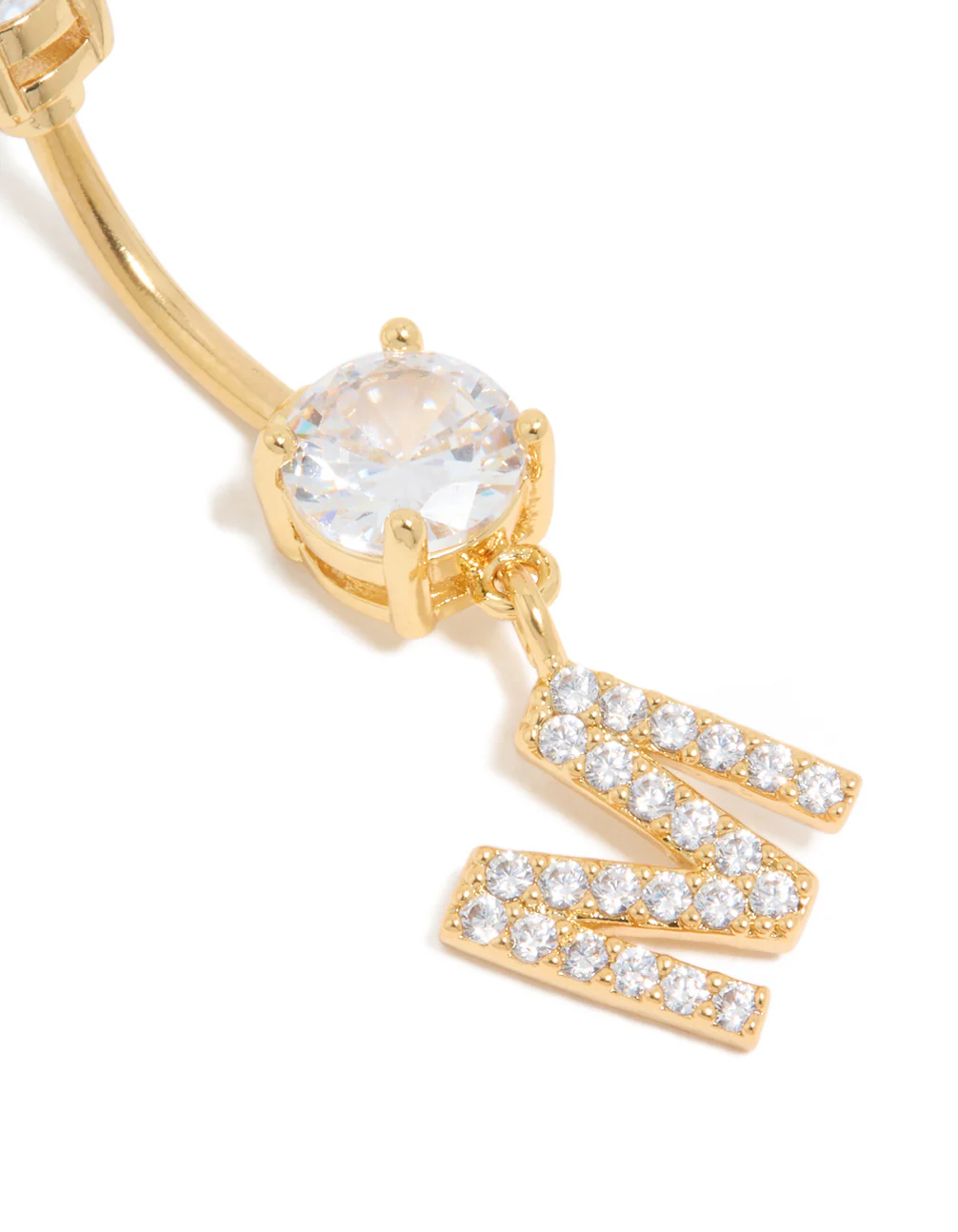Gold Plated Surgical Steel Cubic Zirconia Pavé Letter M Belly Bar - Image 2