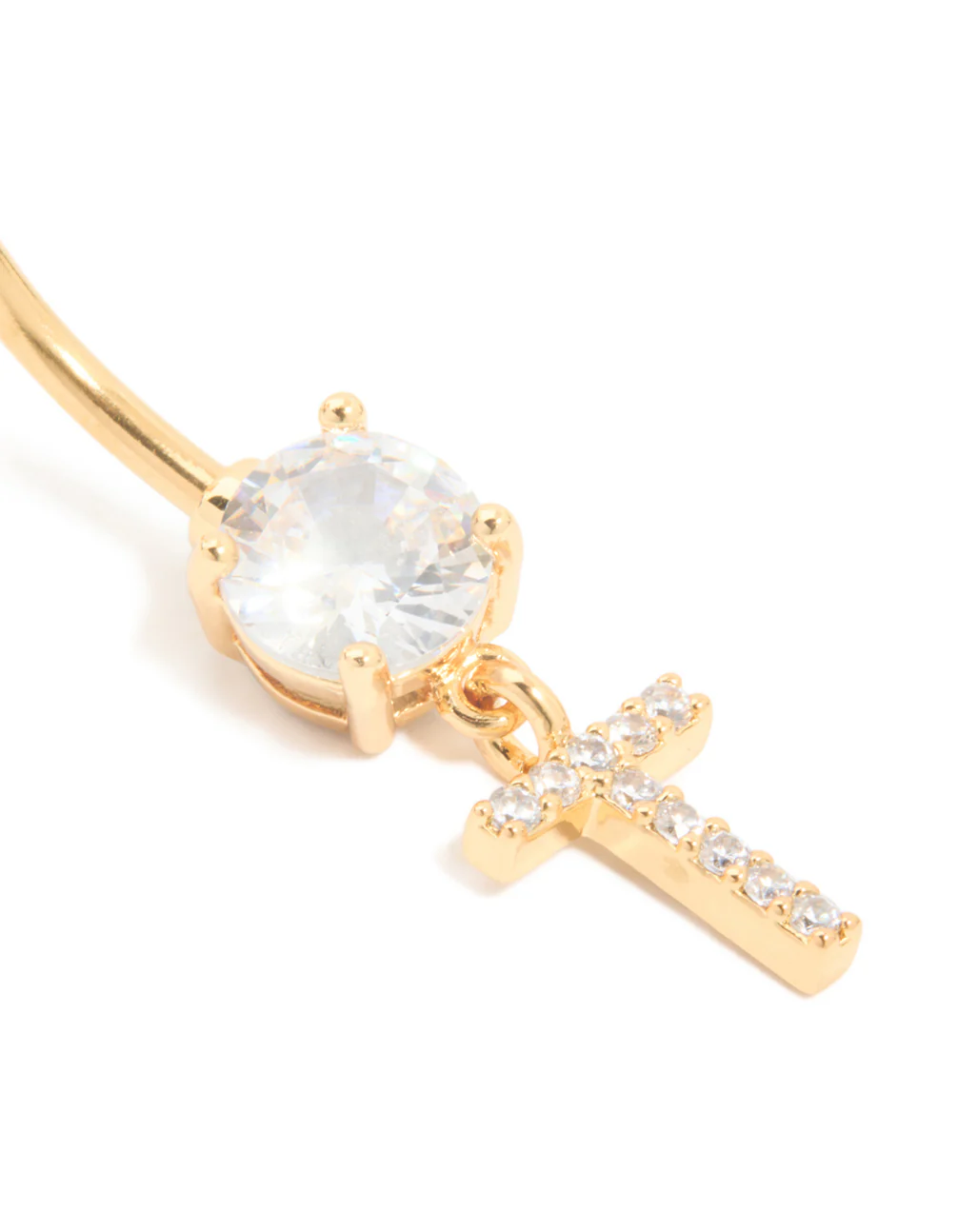 Gold Plated Surgical Steel Cubic Zirconia Pavé Letter T Belly Bar - Image 2