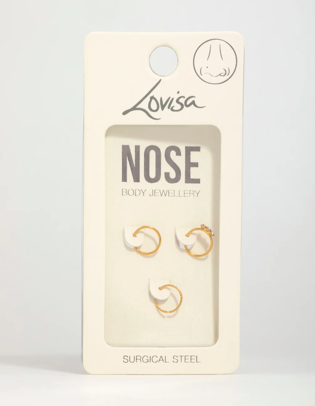 Gold Plated Surgical Steel Cubic Zirconia & Twisted Nose Rings 3-Pack - Image 2