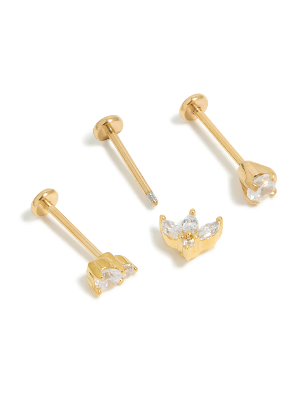 Gold Plated Surgical Steel Double Cubic Zirconia Flat Backs 3-Pack - Image 5