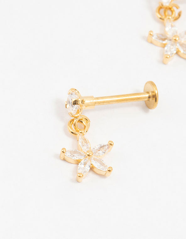 Gold Plated Surgical Steel Flower Drop Flat Backs 2-Pack - Image 2