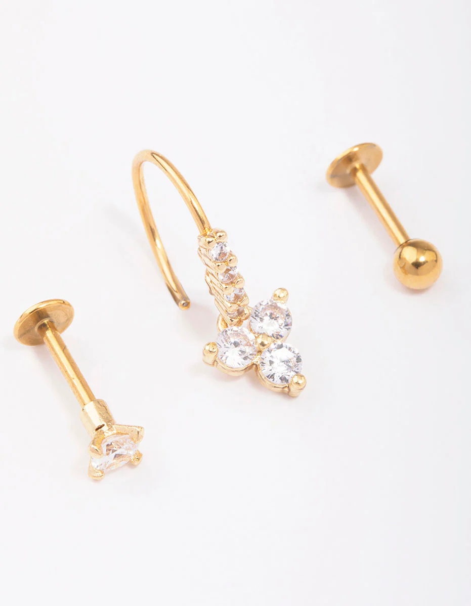 Gold Plated Surgical Steel Flower Flat Back 3-Pack - Image 2