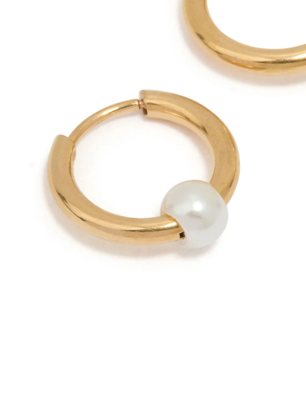 Gold Plated Surgical Steel Pearl Huggie Earrings - Image 4