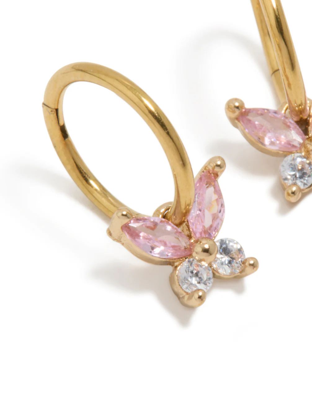 Gold Plated Surgical Steel Pink Cubic Zirconia Butterfly Sleeper Earrings - Image 4