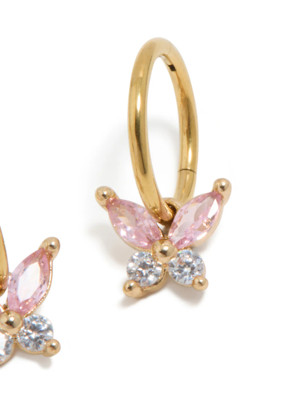 Gold Plated Surgical Steel Pink Cubic Zirconia Butterfly Sleeper Earrings - Image 5