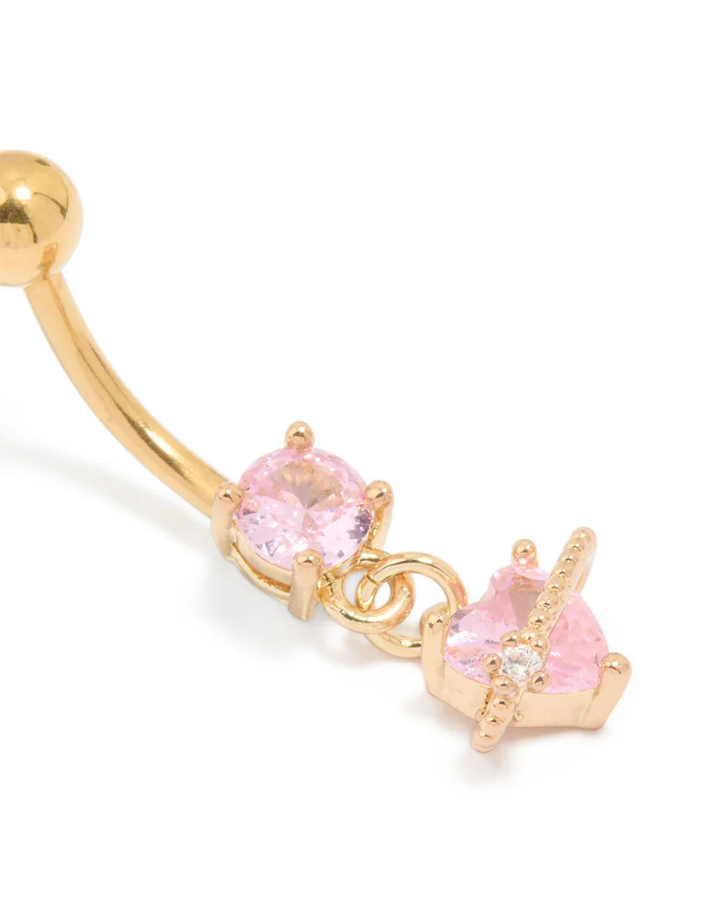 Gold Plated Surgical Steel Pink Cubic Zirconia Planet Belly Bar - Image 2