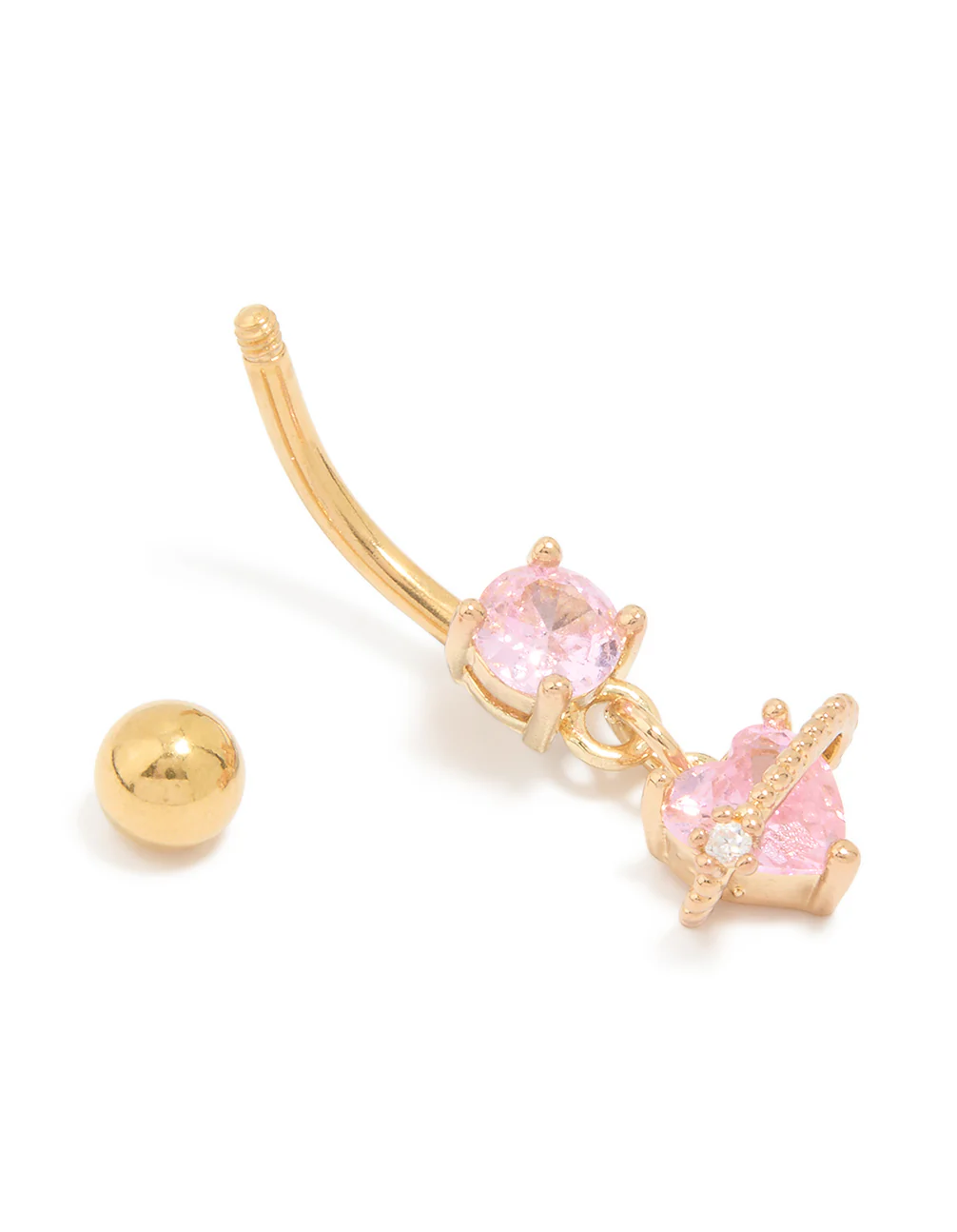 Gold Plated Surgical Steel Pink Cubic Zirconia Planet Belly Bar - Image 3
