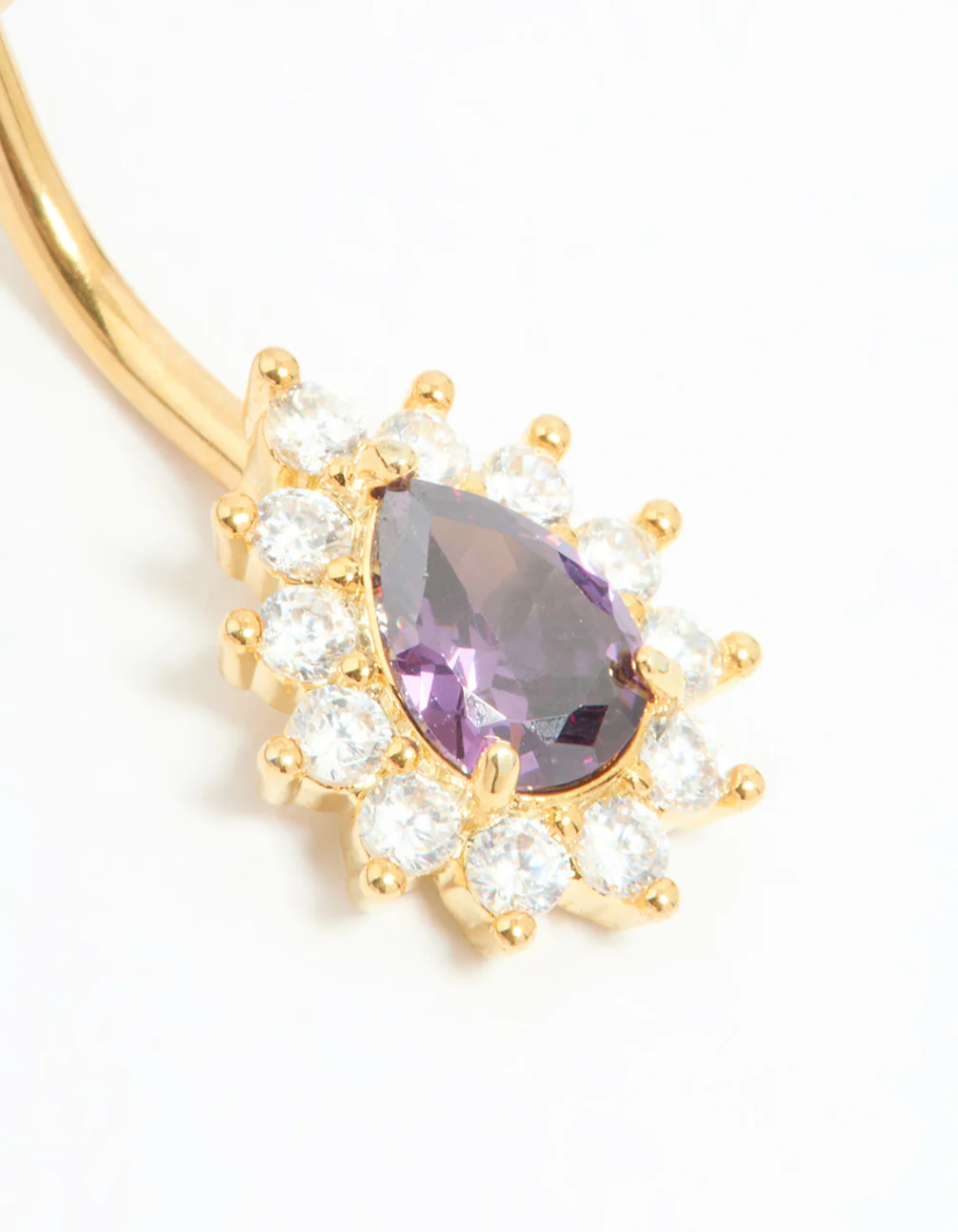 Gold Plated Surgical Steel Purple Cubic Zirconia Teardrop Belly Bar - Image 3